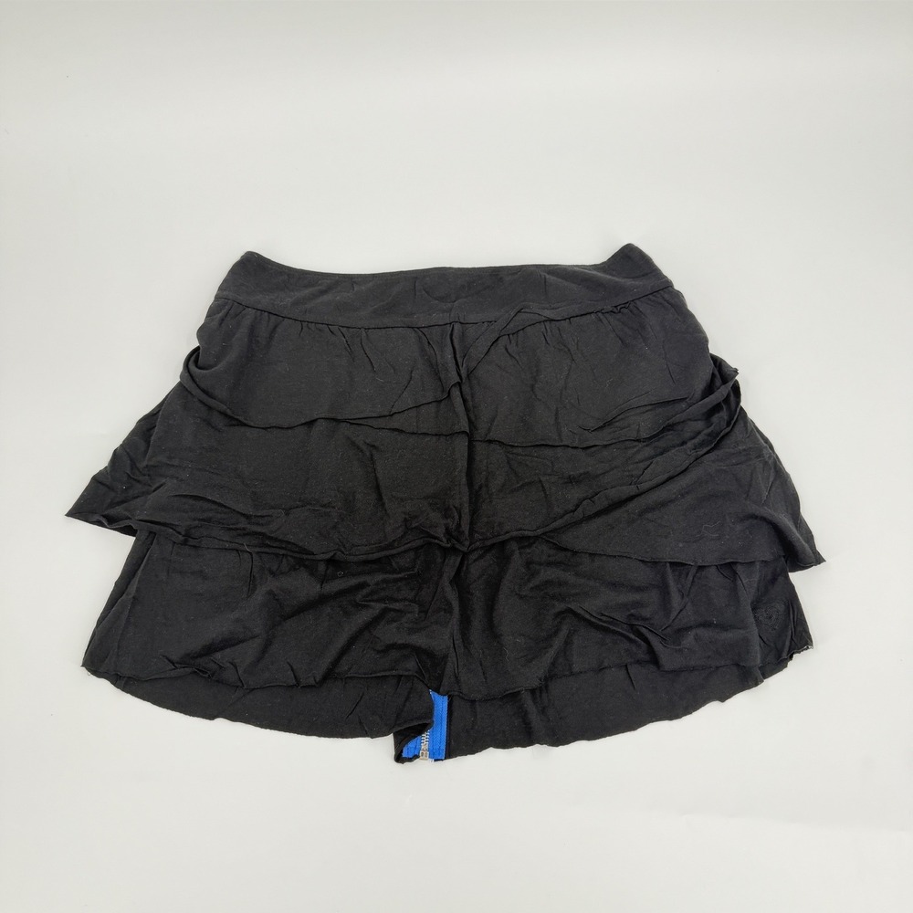 Roxy Tiered Ruffle Skirt Exposed Zipper Y2K Women Size Large Black Blue Contrast